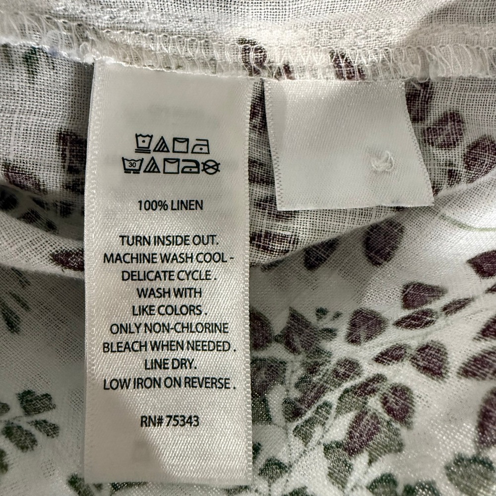 Cynthia Rowley Button Down Shirt Womens XL White Linen Botanical Print Excellent - Picture 4 of 7